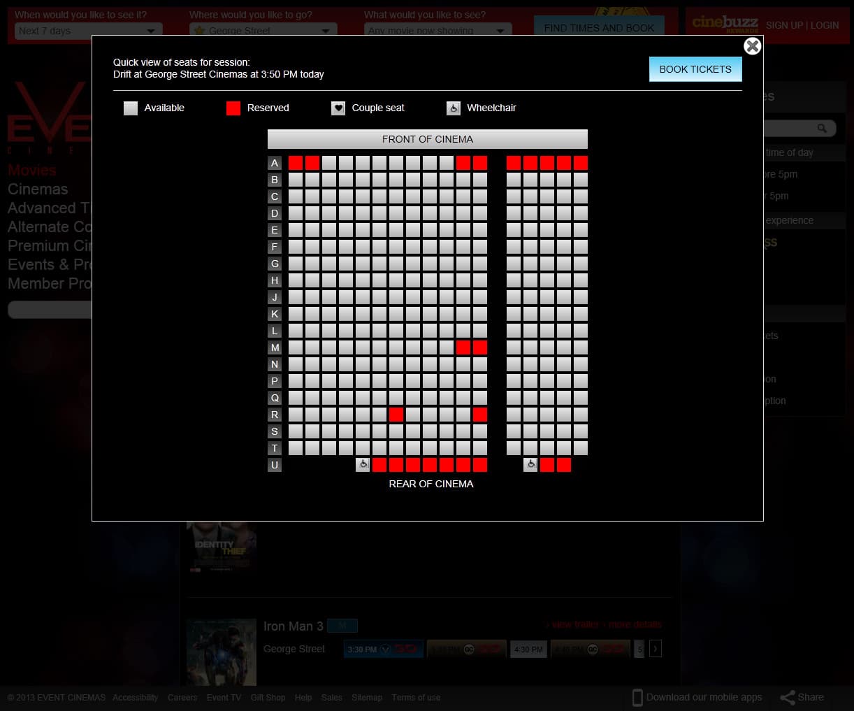 Event Cinemas preview available seating